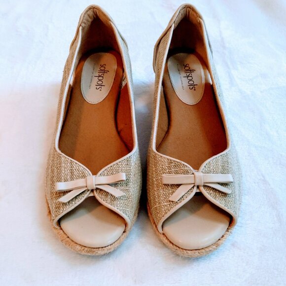 Softspots Aden Sand & Cream Peep Toe Espadrilles Size 6W - Picture 1 of 10